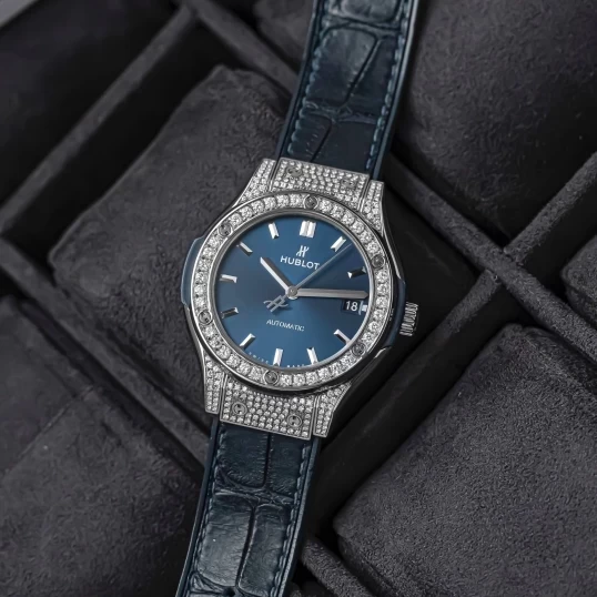 Hublot Classic Fusion 38mm Blue Dial Ref. 565.NX.7170.LR - Custom Full Diamond Pave