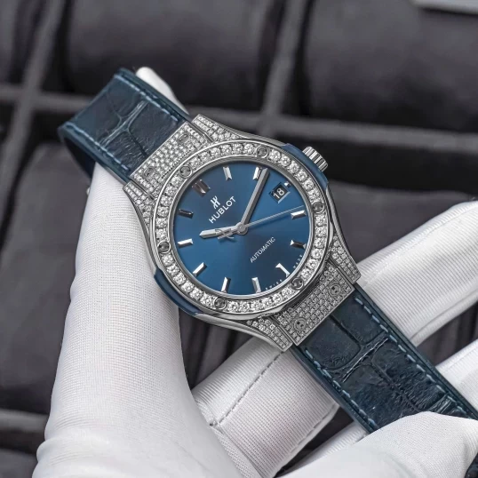 Hublot Classic Fusion 38mm Blue Dial Ref. 565.NX.7170.LR - Custom Full Diamond Pave