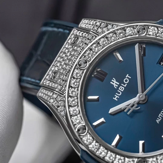 Hublot Classic Fusion 38mm Blue Dial Ref. 565.NX.7170.LR - Custom Full Diamond Pave