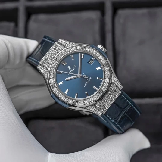 Hublot Classic Fusion 38mm Blue Dial Ref. 565.NX.7170.LR - Custom Full Diamond Pave