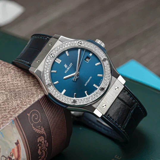 Hublot Classic Fusion Titanium Blue 42mm Ref. 542.NX.7170.LR Custom Diamond Bezel
