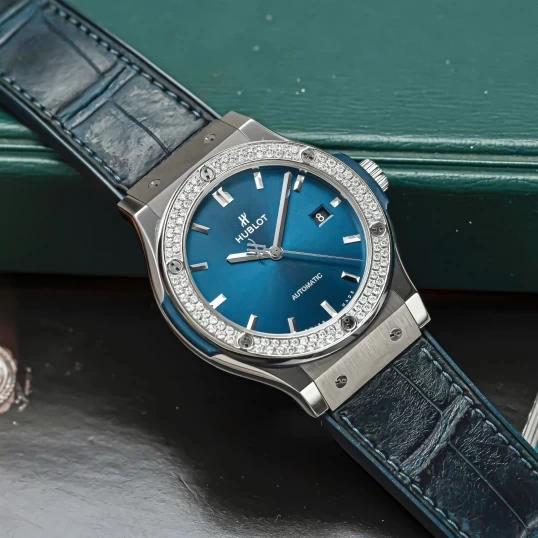 Hublot Classic Fusion Titanium Blue 42mm Ref. 542.NX.7170.LR Custom Diamond Bezel