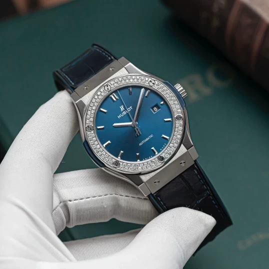 Hublot Classic Fusion Titanium Blue 42mm Ref. 542.NX.7170.LR Custom Diamond Bezel