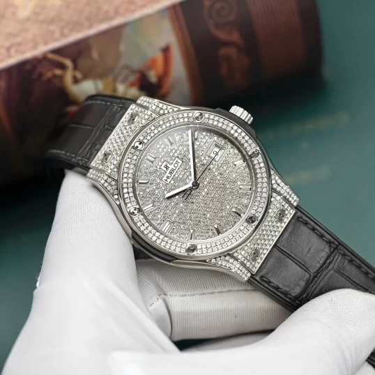 Hublot Classic Fusion Titanium 42mm Custom Full Diamonds Pave Ref. 542.NX.2611.LR