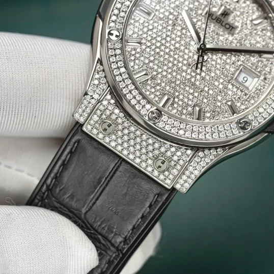 Hublot Classic Fusion Titanium 42mm Custom Full Diamonds Pave Ref. 542.NX.2611.LR