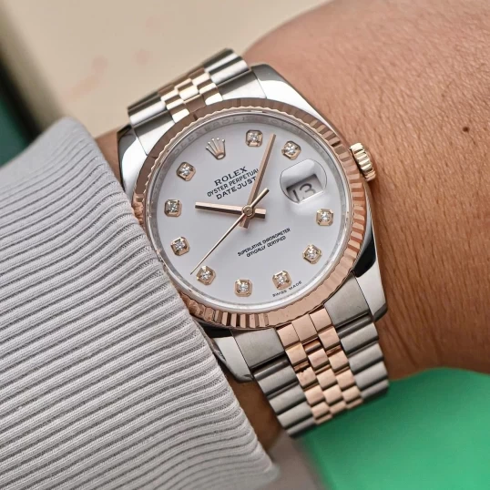 Rolex Oyster Perpetual Datejust 36mm 116231 – Mặt men trắng cọc số kim cương