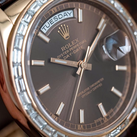 Rolex Oyster Perpetual Day-Date 36 Ref. 118135 Chocolate Diamond Baguette