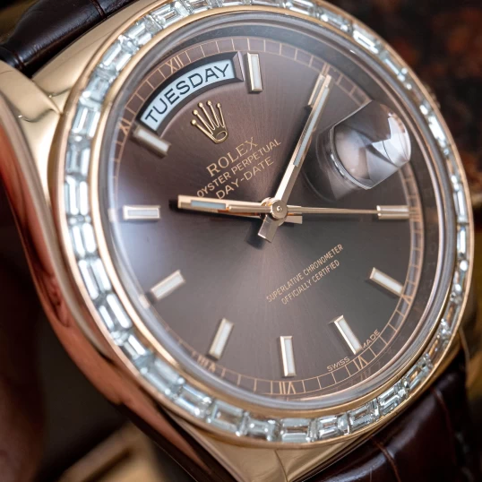 Rolex Oyster Perpetual Day-Date 36 Ref. 118135 Chocolate Diamond Baguette