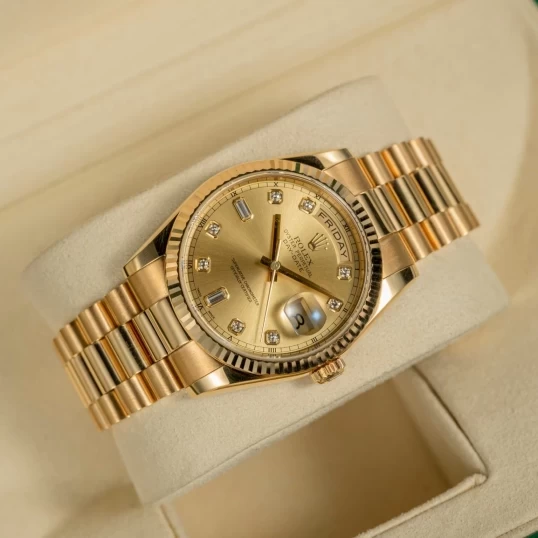 Rolex Oyster Perpetual Day-Date 36mm Champagne Dial Diamond - Ref. 118238