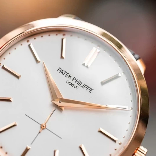 Patek Philippe Calatrava Silver Dial 18k Rose Gold Brown Leather Mens Watch 5123R-001