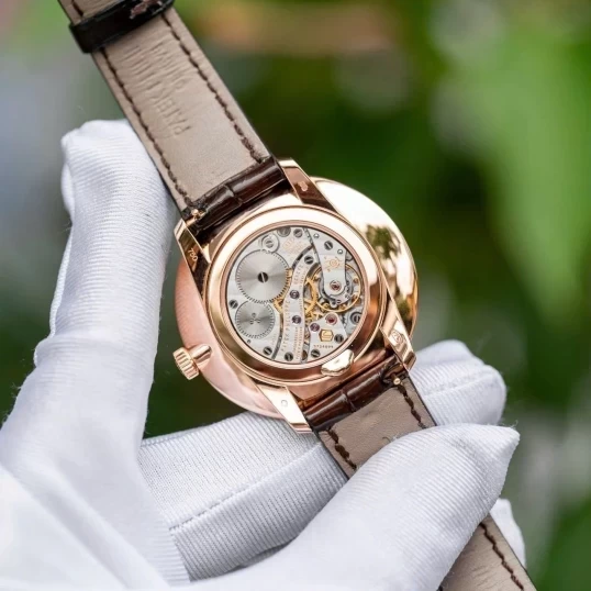 Patek Philippe Calatrava Silver Dial 18k Rose Gold Brown Leather Mens Watch 5123R-001