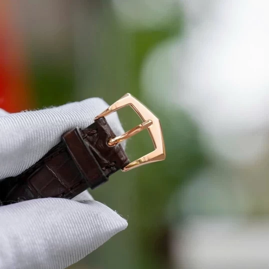 Patek Philippe Calatrava Silver Dial 18k Rose Gold Brown Leather Mens Watch 5123R-001