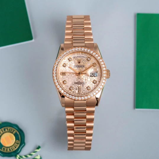 Rolex Oyster Perpetual Day-Date 36mm Ref 118235 Pink Computer Dial Diamond Bezel