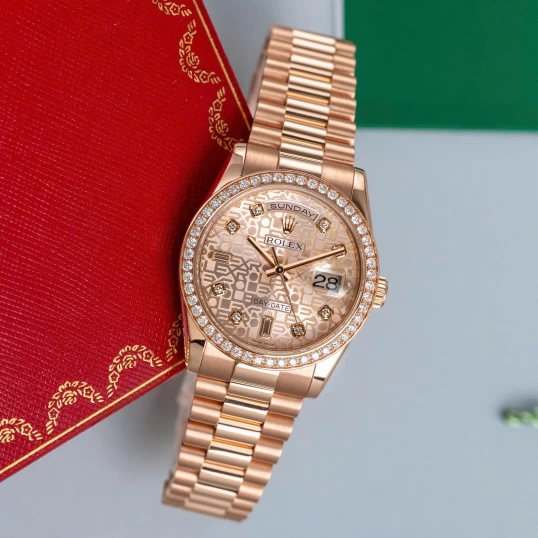 Rolex Oyster Perpetual Day-Date 36mm Ref 118235 Pink Computer Dial Diamond Bezel