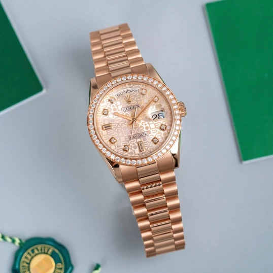 Rolex Oyster Perpetual Day-Date 36mm Ref 118235 Pink Computer Dial Diamond Bezel