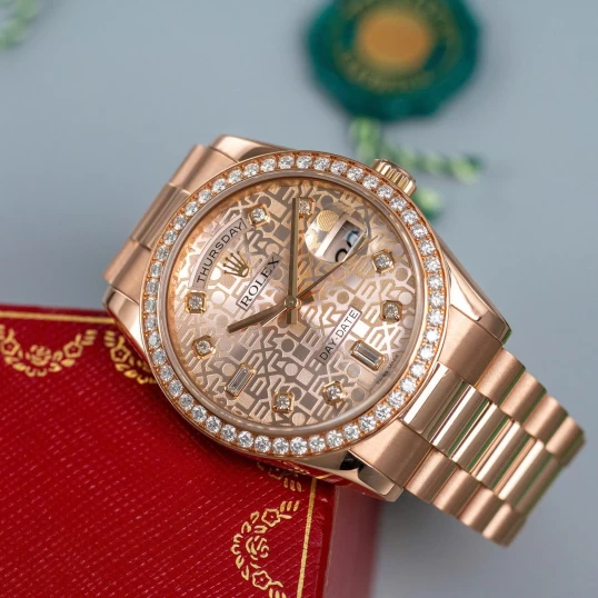 Rolex Oyster Perpetual Day-Date 36mm Ref 118235 Pink Computer Dial Diamond Bezel