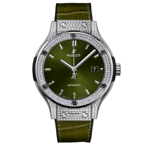 Hublot Classic Fusion Titanium Pave Green Dial 42mm