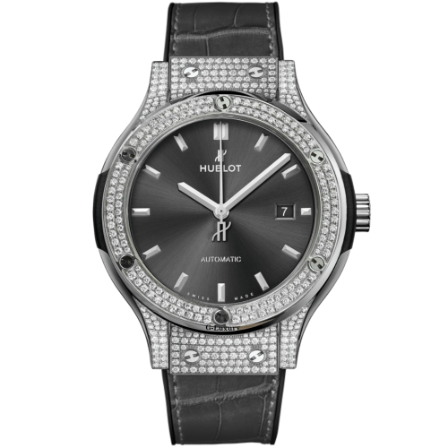 Hublot Classic Fusion Grey Titanium Pave Diamond 42mm 542.NX.7071.LR