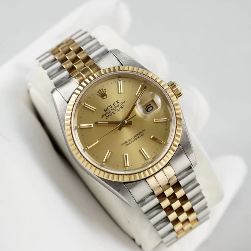 Đồng hồ Rolex Datejust 16233 3135 mặt vàng cọc vạch