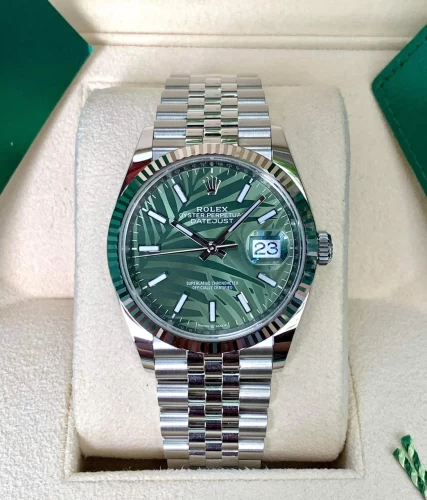 ĐỒNG HỒ ROLEX STEEL DATEJUST 36MM OLIVE GREEN PALM JUBILEE 126234